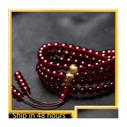 Charm Bracelets 108 Prayer Round Beads Women Men Bracelet 8Mm Buddhism Necklace Genuine Natural Blood Red Amber Gemstone For Drop De Dhnkz