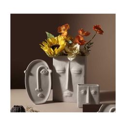 Arts And Crafts Factory Outlet Nordic Ins Creative Ceramic Plain Embryo Vase Simation Flower Decoration Art Face Living Room Home So Dhqgp