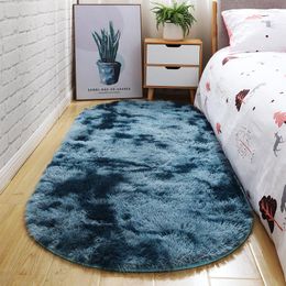 Carpets Oval Plush Rug Carpet Kids Bed Soft Velvet Solid Colour Thick Floor Mat For Living Room Bedroom Home Decor