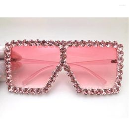 Sunglasses Big Square Rhinestone Vintage Designer Sun Glasses For Women Fashion Pink Crystal Oversized Shades UV400
