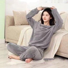 Women's Sleepwear Winter Women Flannel Pyjama Set Fleece Homewear Thick Warm Velvet Ladies Pyjama Pyjamas