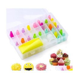 Baking Pastry Tools 28Pcs Color Cake Decorating Supplies Set Stainless Steel Russian Pi Tips Nozzle Kit Bag Decoration Tool Drop D Dhr4M