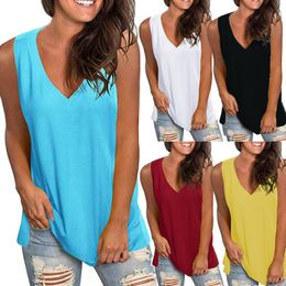 Women's TShirt Summer Loose V Neck Sleeveless T Shirt Tops Casual Solid Colour Street Fashion Vest Wear 230110