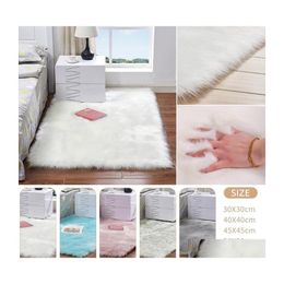 Carpets White Faux Fur Rug Bedside Rugs Rec Soft Sheepskin Area Shaggy Silky Plush Carpet For Bedroom Floor Drop Delivery Home Garde Dhdoq