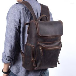 School Bags AETOO Retro Crazy Horse Leather Backpack Male Personality Manual Original First Layer Cowhide Computer Bag