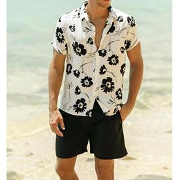 Men's T Shirts Men Summer Flower Printed Shirt Casual Loose Short Sleeve Beach Lapel Fashion Tops Tee