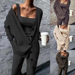 Women's Two Piece Pants Casual Long Three 3 Sets Women Vest Drawstring Jacket Sportswear Suits Female Solid NTZ174