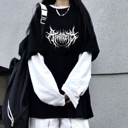 Women's TShirt Lightning Letter Print Y2K Goth Punk Oversized Women Tshirt 90s Vintage Hip Hop Streetwear Kawaii Fashion Casual Fake two Top 230110