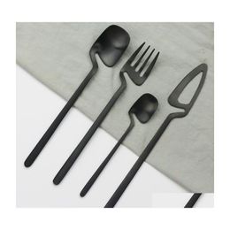 Flatware Sets Matte Black Cutlery Set 18/10 Stainless Steel Dinner Tableware Knife Fork Spoon Dinnerware Party Sierware Drop Deliver Dhfsh