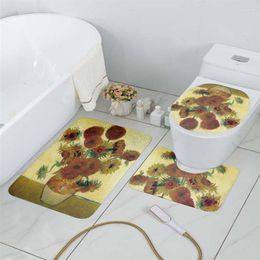 Toilet Seat Covers 3 PCS Mat Set Bathroom Non-Slip Absorbent Floor Famous Oil Painting Retro Art Entrance Doormat Shower Decoration Rug