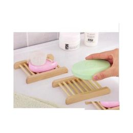 Soap Dishes 100Pcs Natural Bamboo Trays Wholesale Wooden Dish Tray Holder Rack Plate Box Container For Bath Shower Bathroom Drop Del Dhp7T