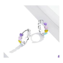 Charm Bisaer Rainbow Heart Hoop Earrings Real 925 Sterling Sier Colorf Enamel Round For Women Wedding Jewellery 1479 V2 Drop Delivery Otl7Y