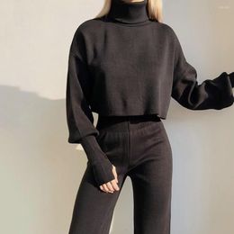 Women's Two Piece Pants Solid Colour Lady Top Trousers Set Comfortable Thermal Women Autumn Winter Pullover Blouse