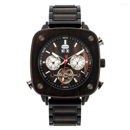 Wristwatches BOBO BIRD Mens Mechanical Watch Luxury Skeleton Wooden Automatic Relogio Masculino Dual-Time Watches Drop