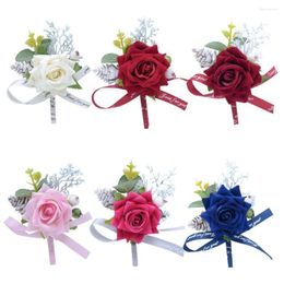 Decorative Flowers 6pcs Wedding Artificial Corsage Groom Bride Simulation Flower Supplies Suitable For Parties Anniversaries