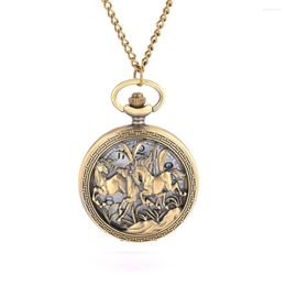 Pocket Watches 8838 Two Horses Horse Racing Pattern Carved Hollow Personality Exquisite Gift White Face Roman Lettering Large Flip Watch