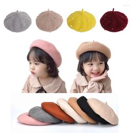 Hats Fashion Kids Girl French Wool Pearl Berets Princess Warm Spring Autumn Winter Toddler Girls Cap Accessories 2-8 Years