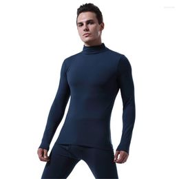 Men's Thermal Underwear High-tech Heating Fibres Mens Slim Fit Elastic Set High Round Collar Business Man Quick Bottoming Suits