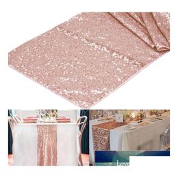 Table Runner 1Pcs 30X275Cm Gold Rose Sequin For Party Cloth Weddings Decoration Runners Home Drop Delivery Garden Textiles Cloths Otnd3