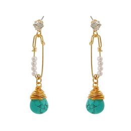 Dangle Chandelier Natural Stone Irregar Drop Earrings Imitation Pearls Gold Wire Wrap Asymmetric Pendant Earring For Women Gift De Dhexc