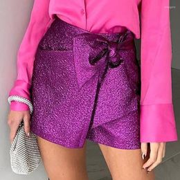 Skirts Fashion Bodycon Asymmetrical Tie A Bow For Women Sexy Sparkling Party Mini Dress Slim Pleated Jupe Femme 2023 Short Skirt