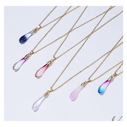 Pendant Necklaces Mticolor Water Drop Women Necklace Geometric Gold Colour Chain Kids Choker Fashion Charm Lady Jewellery Accessories G Otide