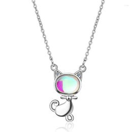 Pendant Necklaces Personality Moonstone Animal Silver Plated Jewellery Sweet Cat Playful Kitten Crystal Women XZN056