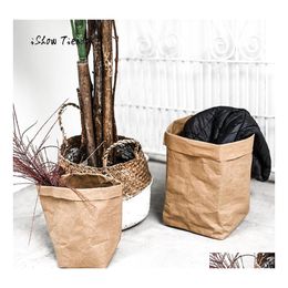 Storage Bags Washable Kraft Paper Bag Fashion Plant Flowers Pots Mtifunction Home Gift Package High Quality Drop Delivery Garden Hou Otfzb