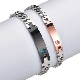 Link Bracelets Chain 316L Stainless Steel Fashion Upscale Jewelry Lovers Couples Buffing Zircon Charm Thick Bangles For Women Men