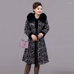 Women's Fur Double-Sided Coat Women's Winter 2023 Mother Wear Jacket Mid-Length Female Outwear Plus Velvet Thick Overcoat Ladies