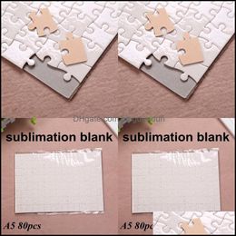 Paper Products Sublimation Puzzle A5 Size Diy Blank Puzzles White Jigsaw Square 80Pcs Heat Printing Transfer Handmade Gift 229 Drop Otnhb