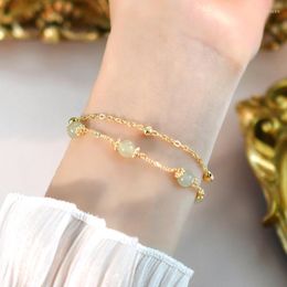 Link Bracelets Mosan Natural Freshwater Pearl Hetian Jade Double-layered Wearing Bracelet 14k Gold Plated For Women Jewelry Gift