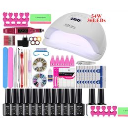 Nail Art Kits Set 36W/48W /54W Led Uv Lamp Kit 12Pcs Gel Polish Soak Off Manicure For Tools Electric Hand Drop Delivery Health Beauty Dhtgq