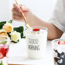 Wine Glasses Coffee Glass Mug Letter Printed Milk Tea Cup Cocktail Transparent Mugs Handmade Drinkware Couple Gifts