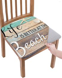 Chair Covers Ocean Beach Wood Grain Starfish Shell Elastic Seat Cover Slipcovers For Dining Room Protector Stretch