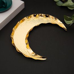 Jewelry Pouches Storage Tray Organizer Display Plate Alloy Moon Shape Candy Food Nut Fruit Serving Desktop Decoration For Festival