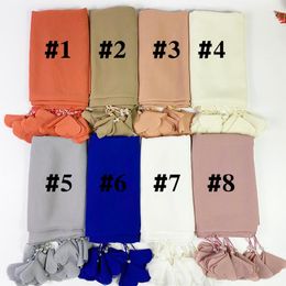 Scarves Women Plain Bubble Scarf Head Tassel Hijab Wrap Solid Flower Shawls Foulard Femme Muslim Hijabs Pearl 10pc/lot