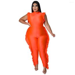 Tracksuits FS Orange Black Sexy One-Piece Plus Size Women Clothing Sets Suit Large Ladies Ruffled Jumpsuits Turtleneck Summer Outfits