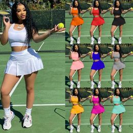 Women's Tracksuits Summer 2 Pieces Sport Short Sets Women Tennis Tracksuit Sexy Tank Crop Top And Mini Shorts Matching Girl Outfits Clothes