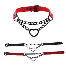 Choker Gothic Black Red Necklace Women PU Collar Chains Maid Punk Cosplay Access Chokers