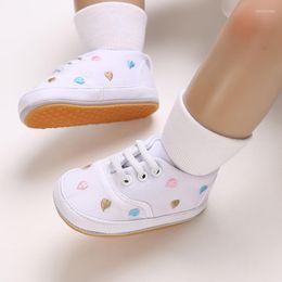 First Walkers Baby Casual Canvas Shoes Girls Love Embroidery Baptist Born Soft Rubber Sole Walking