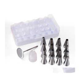 Baking Pastry Tools 19Pcs Stainless Steel Cream Pi Nozzles Set With Storage Box Bag Cake Decorating Flower Tips Converter Drop Del Dhhtd