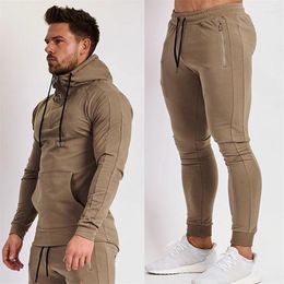 Men's Tracksuits Autumn Winter Casual Sportswear Set Mens Zipper Hoodies Sweatpants 2 Pieces Suit Fitness Sports Joggers Pants Solid Color