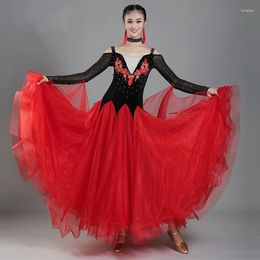 Stage Wear Red Sequins Adult Ballroom Waltz Dresses For Dancing Standard Competition Flamenco Dance Dress Woman Foxtrot