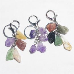 Keychains 10pcs Natural Rough Raw Ore Stone Set Keychain Fluorite Crystal Quartz Women Men Car Key Ring Holder Mineral Keyring Jewellery