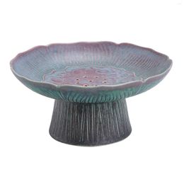 Plates Ceramic High Footed Fruit Plate Drainable Japanese Style Decorative Storage Tray Holder Salad Bowls For Table Counter