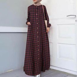 Ethnic Clothing Muslim Plaid Long Dresses For Women Turkey Dubai Loose Female Robe Saudi Arabia Middle East Fashion Femme Caftans