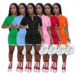 Casual Dresses Summer Short Sleeve Mini Dress Women Button Up Straight Sport Baseball Clothes Sundress With Pockets Streetwear