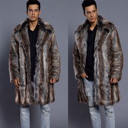 Men's Fur Faux Winter Turn-down Collar Mink Coat Printed Striped Long Windbreaker Loose Casual Male Leather Jacket 221020