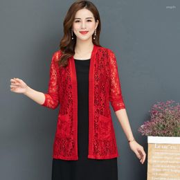 Women's Jackets #3518 Kimono Coat Women Summer Thin Cardigan Solid Colour Perspective Female Sunscreen Lace Outerwear